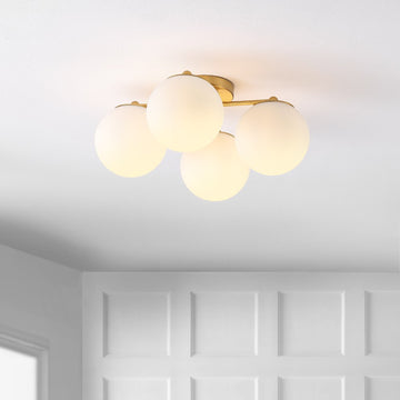 Orly 18" Bohemian Farmhouse Iron/Frosted Glass LED Semi Flush Mount - JONATHAN Y